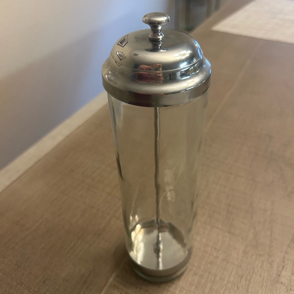 Silver and Clear Glass straw Canister